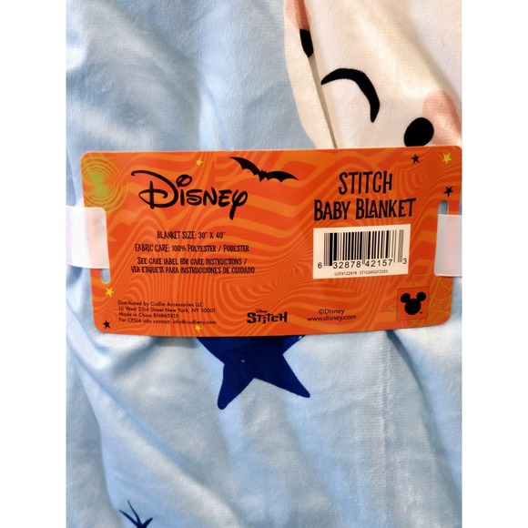 Disney Stitch Halloween Blue Baby Blanket 30 x 40 in. Pumpkin, Ghost - Picture 4 of 4